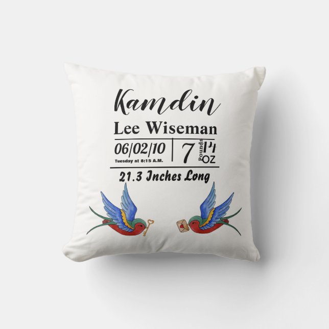 Personalisierte Birth Pillow Traditioneller Bird T Kissen (Vorderseite)
