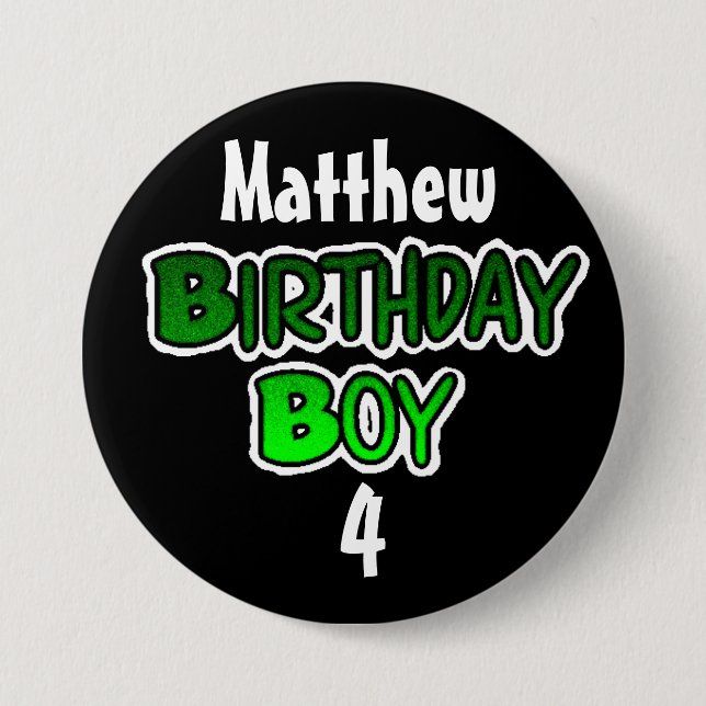 Personalisierte Birthday Boy Blue und Black Button (Vorderseite)