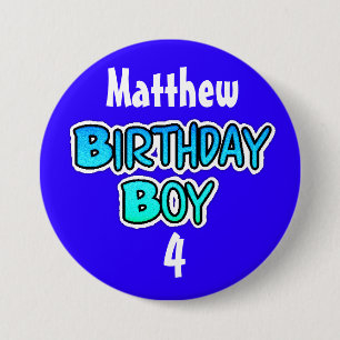 Personalisierte Birthday Boy Blue und Black Button