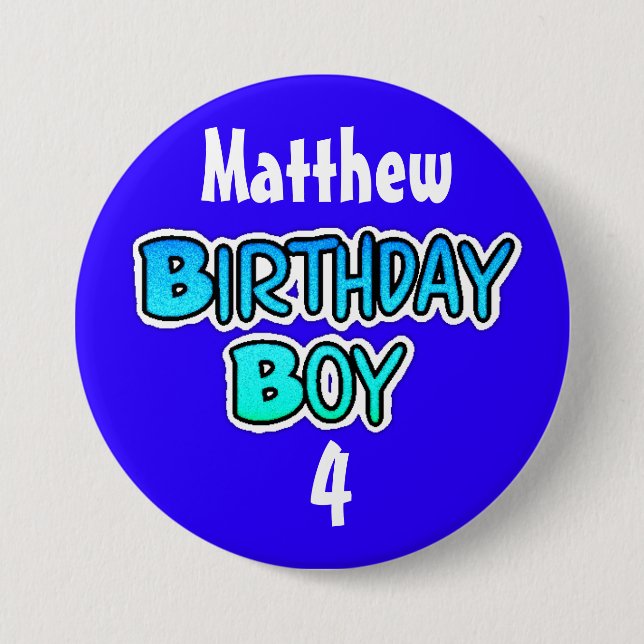 Personalisierte Birthday Boy Blue und Black Button (Vorderseite)