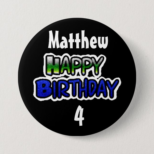 Personalisierte Birthday Boy Blue und Black Button (Vorderseite)