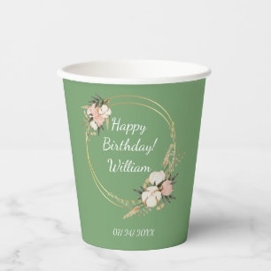 Personalisierte Birthday Party Floral Spray Grün Pappbecher