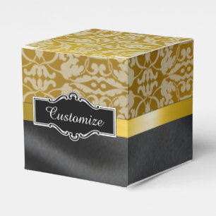 Personalisierte Black and Gold Damask Cube Box Geschenkschachtel