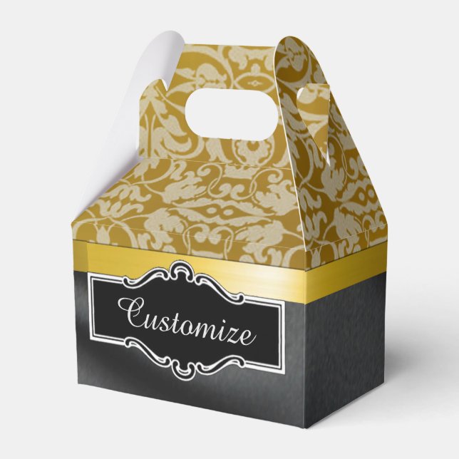 Personalisierte Black and Gold Damask Cube Box Geschenkschachtel (Vorderseite)