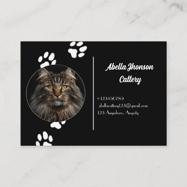 Personalisierte Black Business Card für Cattery Telefonnummerkarte (Vorderseite)