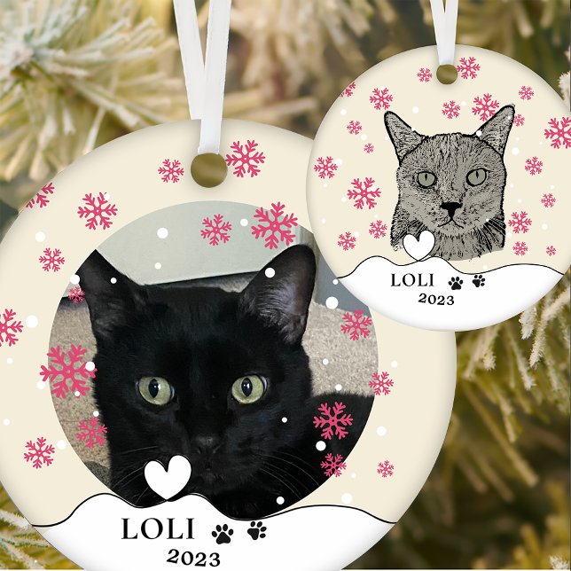 Personalisierte Black Cat Hand Zeichnend Keramik Ornament (Von Creator hochgeladen)