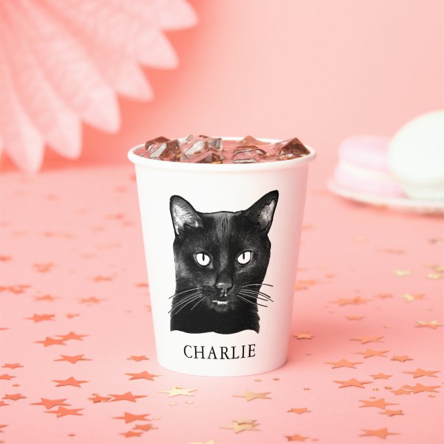 Personalisierte Black Cat Hand Zeichnend Pappbecher (Insitu)
