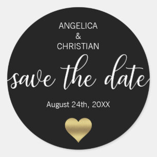 Personalisierte BLACK Gold SAVE THE DATE Hochzeit Runder Aufkleber