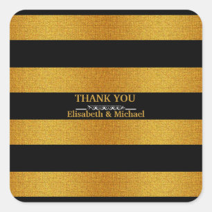 Personalisierte Black & Gold Streifen Vielen Dank Quadratischer Aufkleber