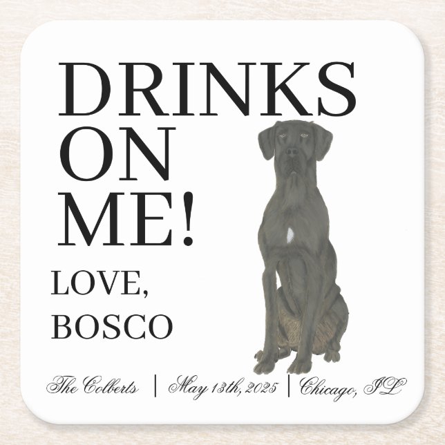 Personalisierte Black Great Dane Wedding Rechteckiger Pappuntersetzer (Vorderseite)