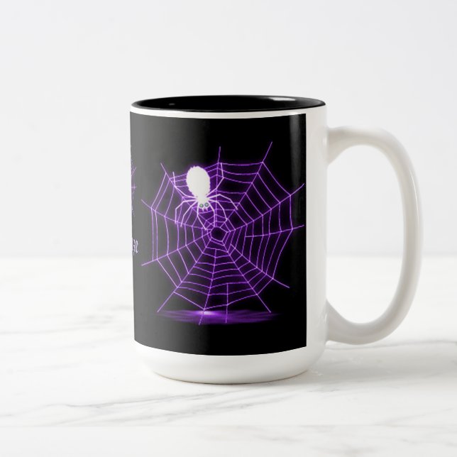 Personalisierte Black & Lila Spider Web-Tasse Zweifarbige Tasse (Rechts)