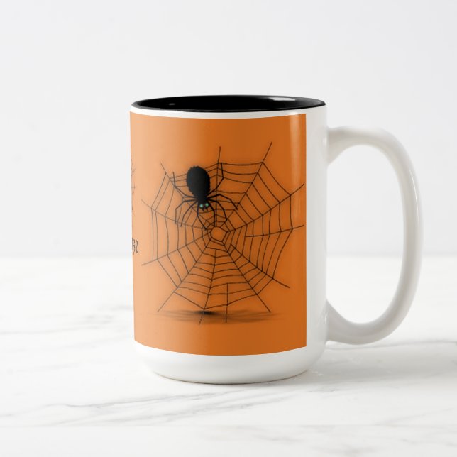 Personalisierte Black & Orange Spider Web-Tasse Zweifarbige Tasse (Rechts)