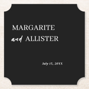 Personalisierte Black Square Wedding Untersetzer