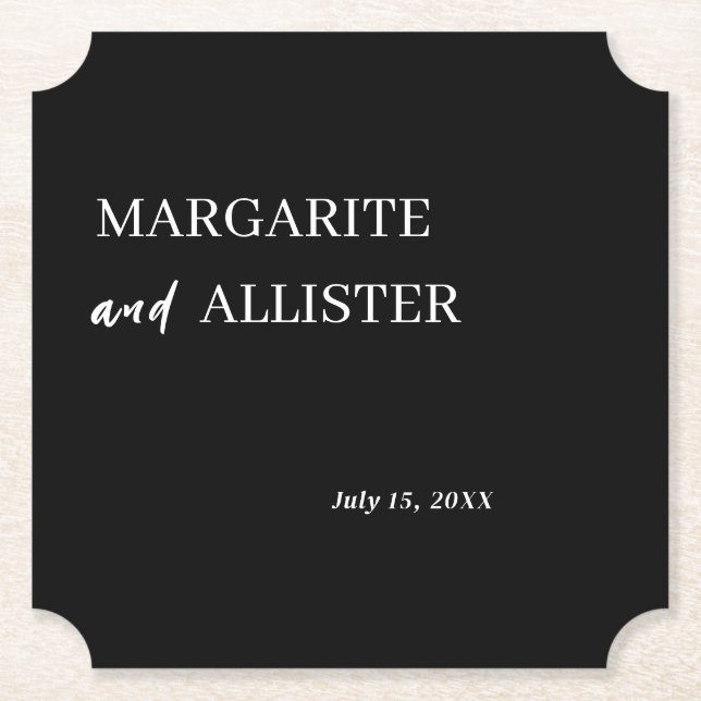 Personalisierte Black Square Wedding Untersetzer (Vorderseite)