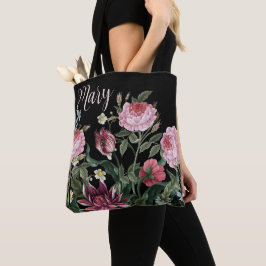 Personalisierte Black Tote Bag - Blumenmuster