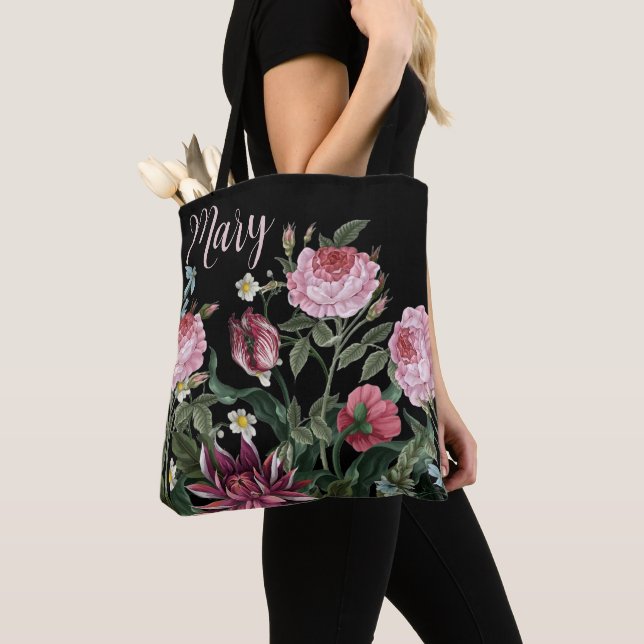 Personalisierte Black Tote Bag - Blumenmuster (Von Nahem)