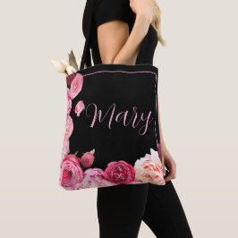Personalisierte Black Tote Bag - Pink Peony