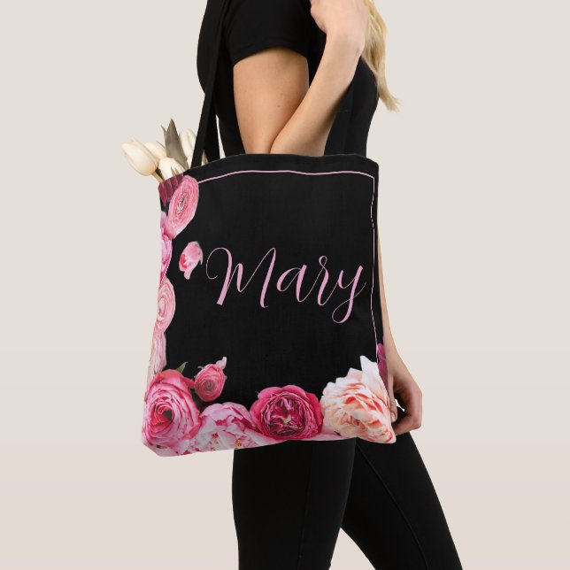 Personalisierte Black Tote Bag - Pink Peony (Von Nahem)