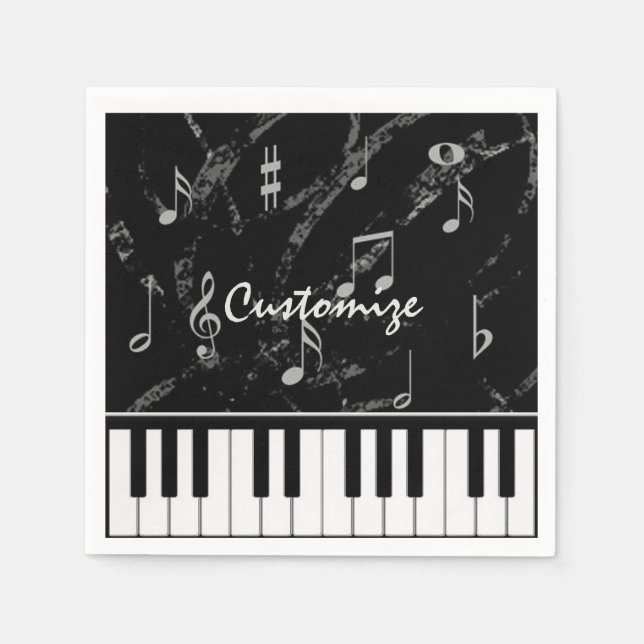 Personalisierte Black & White Piano Musik Napkins Serviette (Vorderseite)
