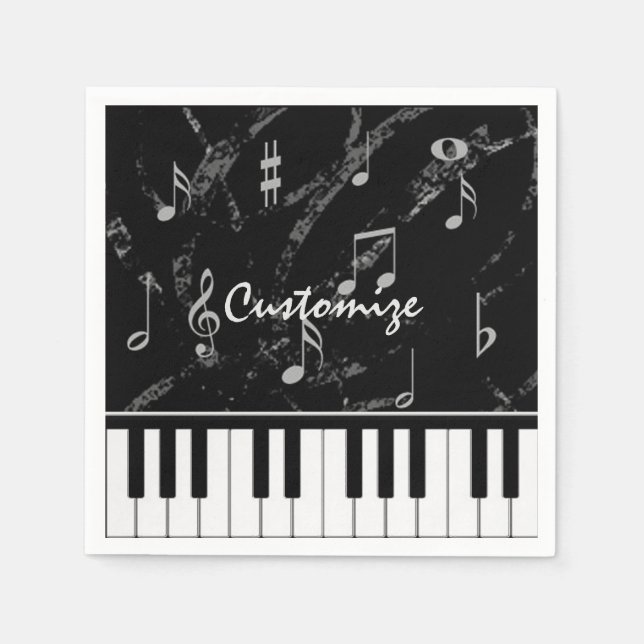 Personalisierte Black & White Piano Musik Napkins Serviette (Vorderseite)