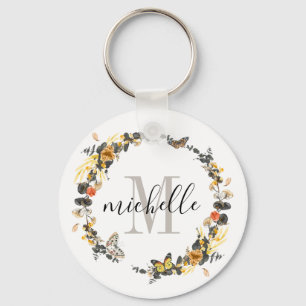 Personalisierte Bläschen-Monogramm-Goldener Fall- Schlüsselanhänger