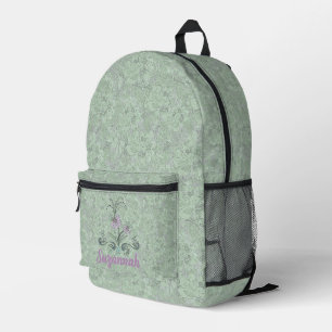 Personalisierte, blassgrüne und Lilac Floral Rucks Bedruckter Rucksack