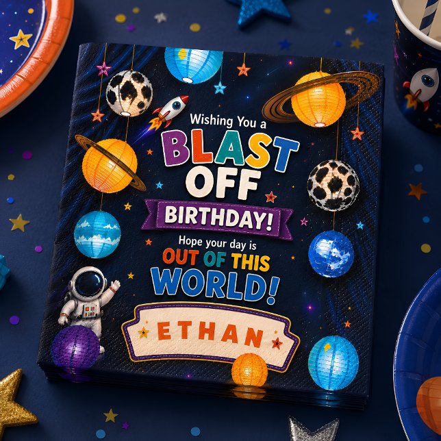 Personalisierte Blast Off Weltraum-Geburtstagsfeie Serviette (Personalized Blast Off Space Birthday Party Napkins
)