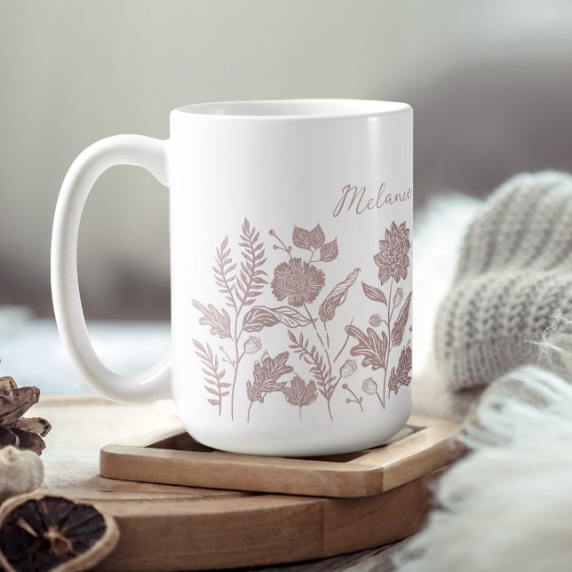 Personalisierte Blätter Herbst Blume rosa Kaffeetasse (Personalized Foliage Autumn Flowers Pink Coffee Mug)