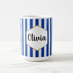 Personalisierte Blau-Weiß-Gestreifte Kaffeetasse