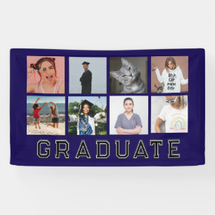 Personalisierte blaue 8-Foto-Collage Abschlussfeie Banner