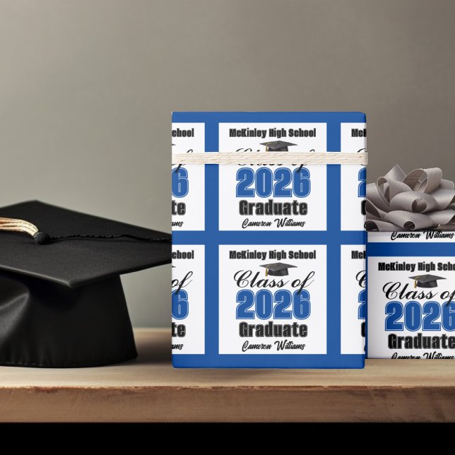 Personalisierte blaue Abschlussklasse 2026 Geschenkpapier (Von Creator hochgeladen)