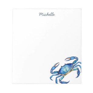 Personalisierte Blaue Aquarell-Krabbe Sommerstrand Notizblock