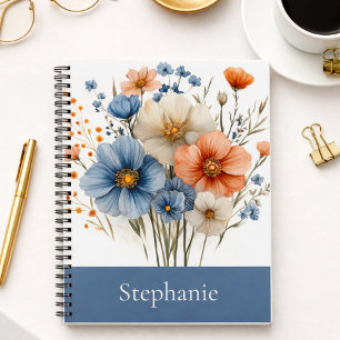 Personalisierte blaue Aquarell-Wildblume für sie Notizbuch