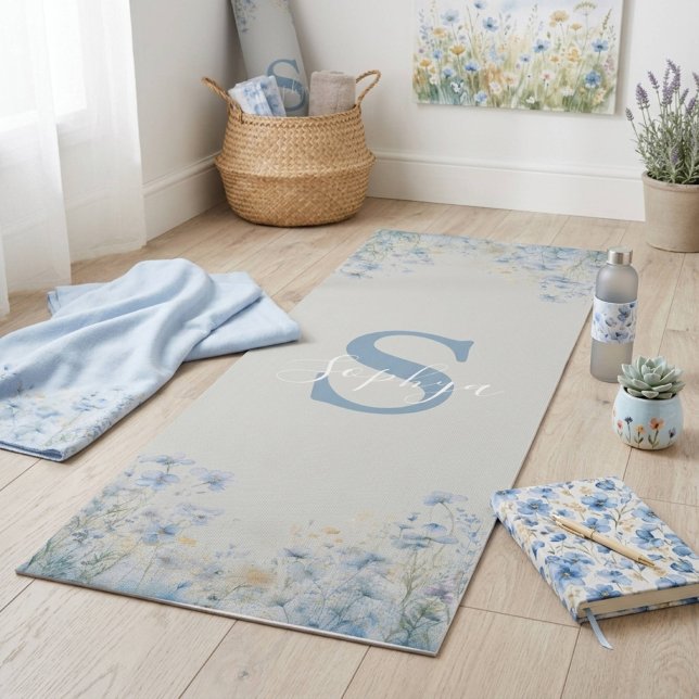 Personalisierte Blaue Blume Monogramm Yogmata Yogamatte (Von Creator hochgeladen)