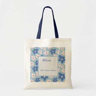 Personalisierte blaue Blumen-Markttasche Tragetasche