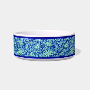 Personalisierte blaue Blumen-Schale für Haustiere Napf