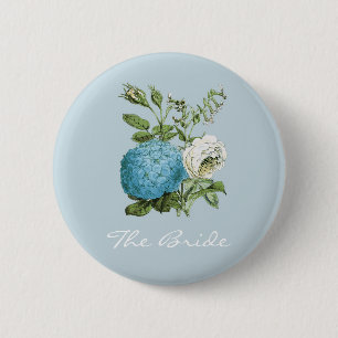 Personalisierte blaue Blumenhenne-Party-Abzeichen Button