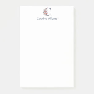 Personalisierte blaue Blumenmonogramm C Post-it Klebezettel