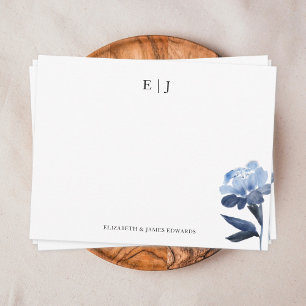 Personalisierte blaue Blumenmonogramm-Initialen fü Mitteilungskarte