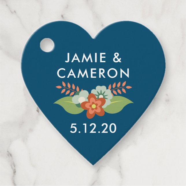 Personalisierte blaue Blumenzettel Geschenkanhänger (Vorderseite)