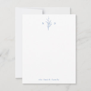 Personalisierte blaue Botanische Monogramm-Station Mitteilungskarte