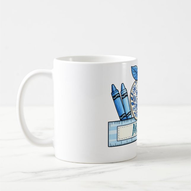 Personalisierte blaue Chinoiserie-Lehrergeschenk  Kaffeetasse (Links)