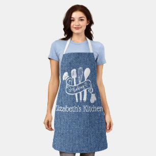 Personalisierte blaue falsche Jeans Backutensilien Schürze