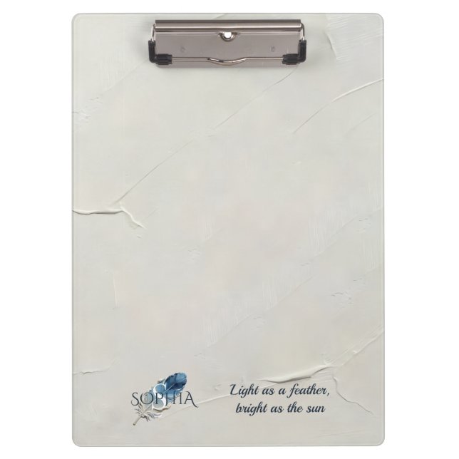 Personalisierte Blaue Feder mit individuellem Name Klemmbrett (Vorderseite)