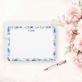 Personalisierte blaue florale Flachnotizkarte Mitteilungskarte