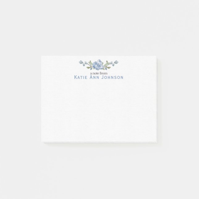 Personalisierte blaue florale maßgeschneiderte Kor Post-it Klebezettel (Vorderseite)