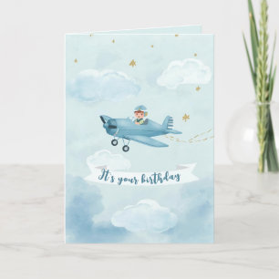 Personalisierte blaue Flugzeugt-Geburtstagskarte Karte
