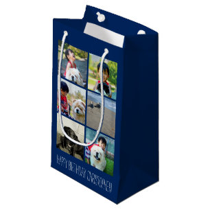 Personalisierte blaue Foto-Mosaik-Bild-Collage Kleine Geschenktüte