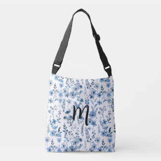 Personalisierte blaue französische Blumenmuster Tragetaschen Mit Langen Trägern