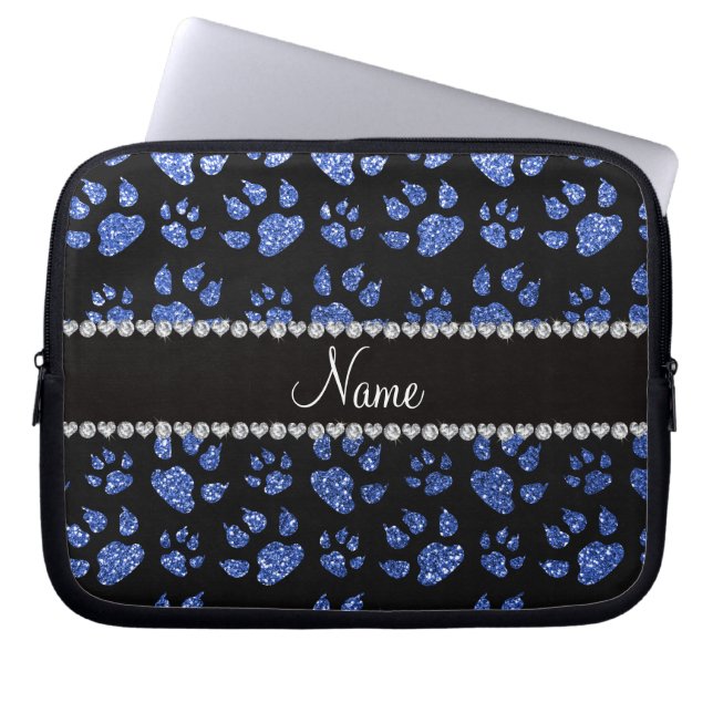 Personalisierte blaue Glitterkatzennamenstatzen Laptopschutzhülle (Vorderseite)